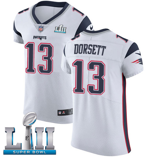 Nike Patriots #13 Phillip Dorsett White Super Bowl LII Men's Stitched NFL Vapor Untouchable Elite Jersey